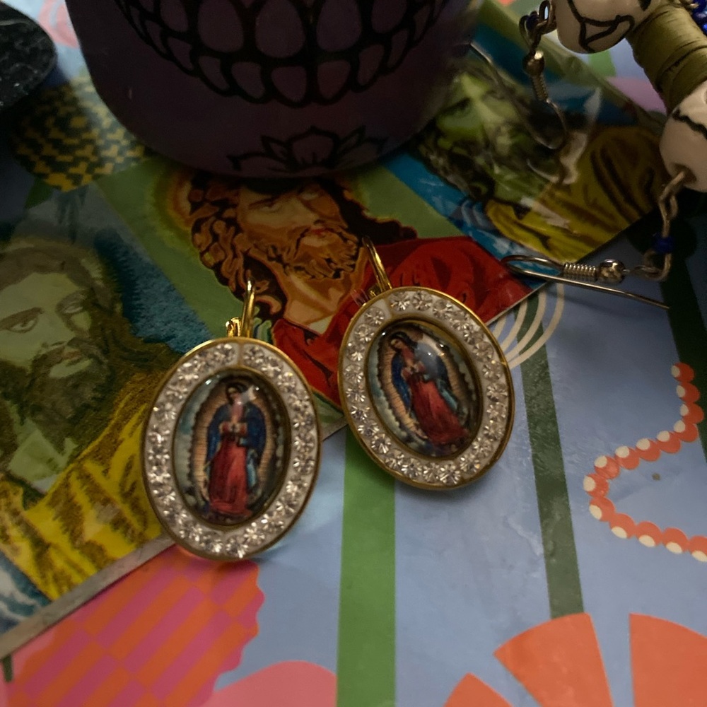 Gold and Silver Religious Icon Earrings